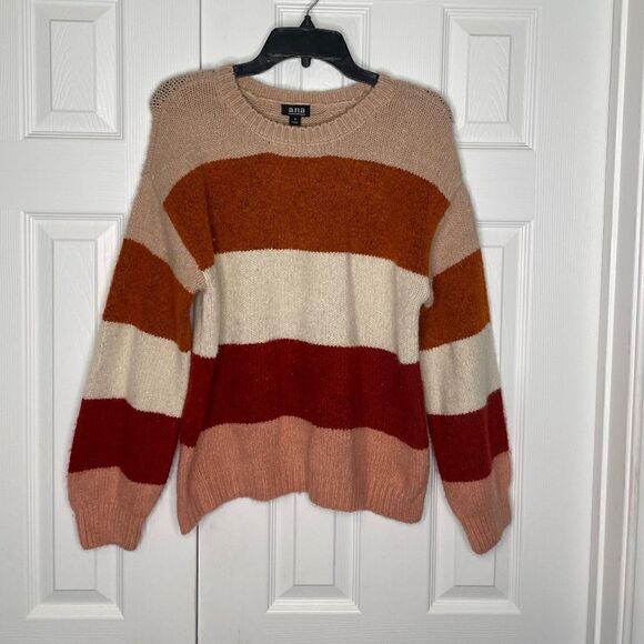a.n.a. Red, Muave & Cream Striped Fuzzy Sweater - M - Picture 2 of 8